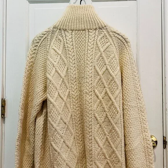 Carraig Donn Zip Up Sweater Cream Aran Cable Knit Fisherman Wool Ireland Heavy - Picture 10 of 16
